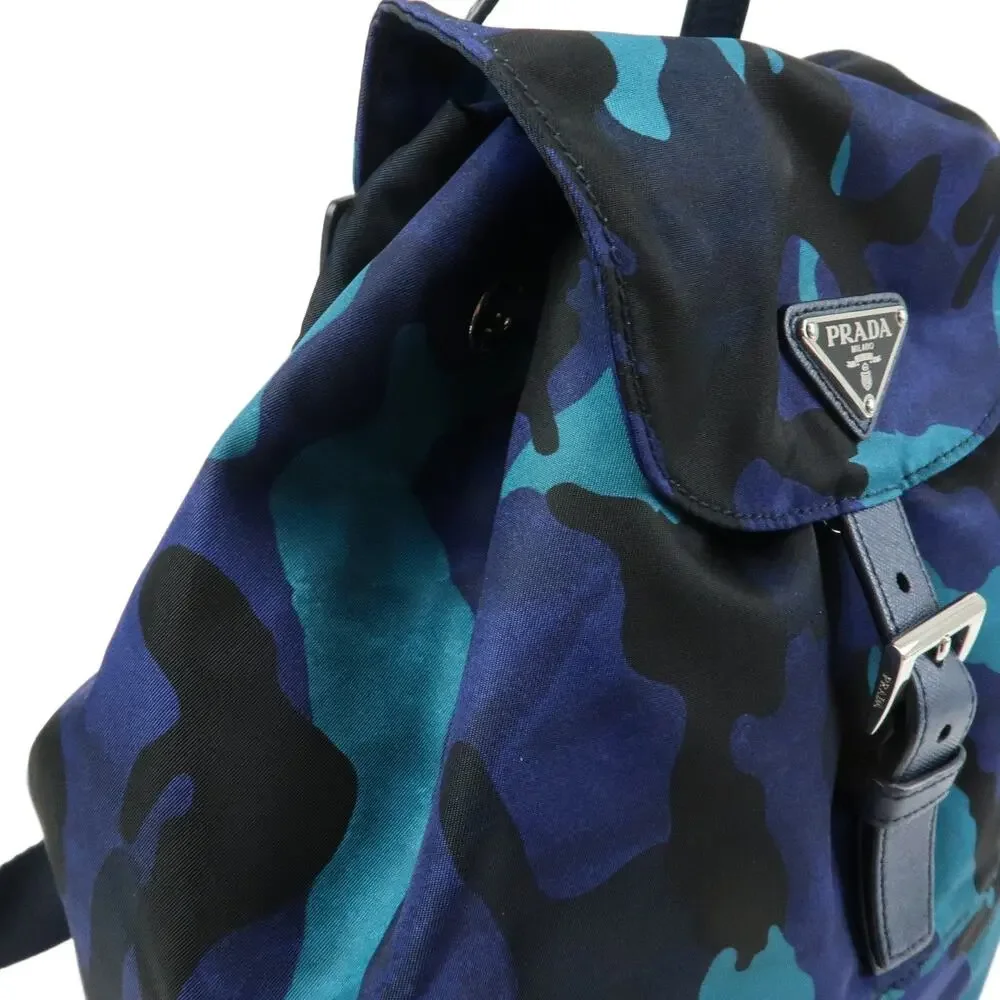 Prada Triangle Logo Nylon Backpack Blue
